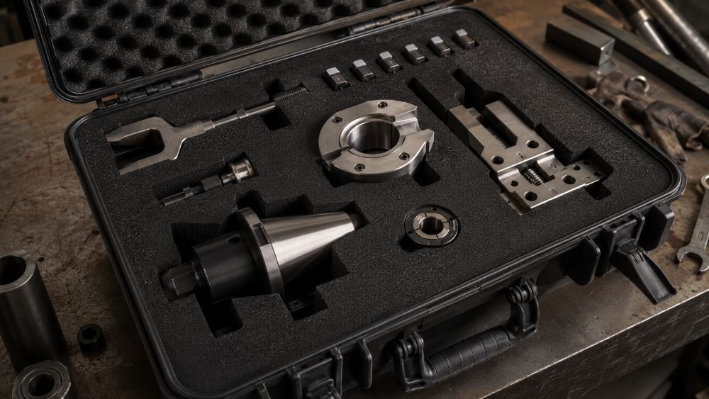 High-density foam holding heavy industrial tools in a rugged case